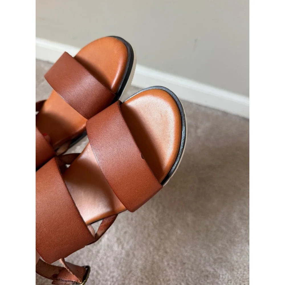 Bertuchi Sandals Platform Leather Ankle Strap Slingback Open Toe Brown US 8 39